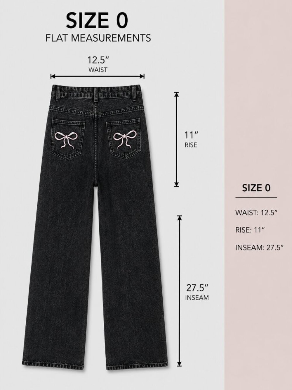 Embroidered Bow Black Washed Jeans